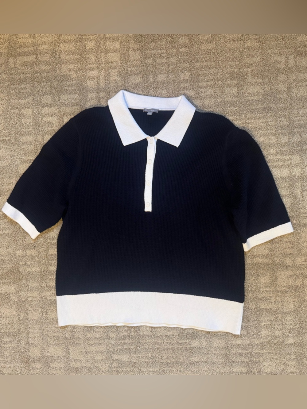 Talbots Navy and White Short Sleeve Polo Knit - Size XL